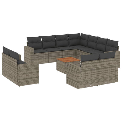 12 Piece Garden Sofa Set with Cushions Grey Poly Rattan Payday Deals