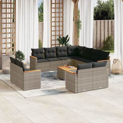 12 Piece Garden Sofa Set with Cushions Grey Poly Rattan