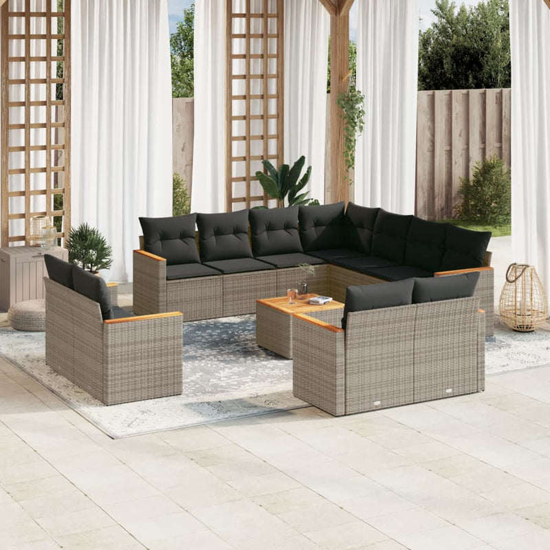 12 Piece Garden Sofa Set with Cushions Grey Poly Rattan Payday Deals