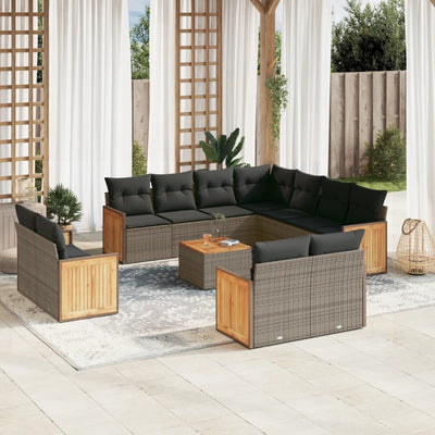 12 Piece Garden Sofa Set with Cushions Grey Poly Rattan