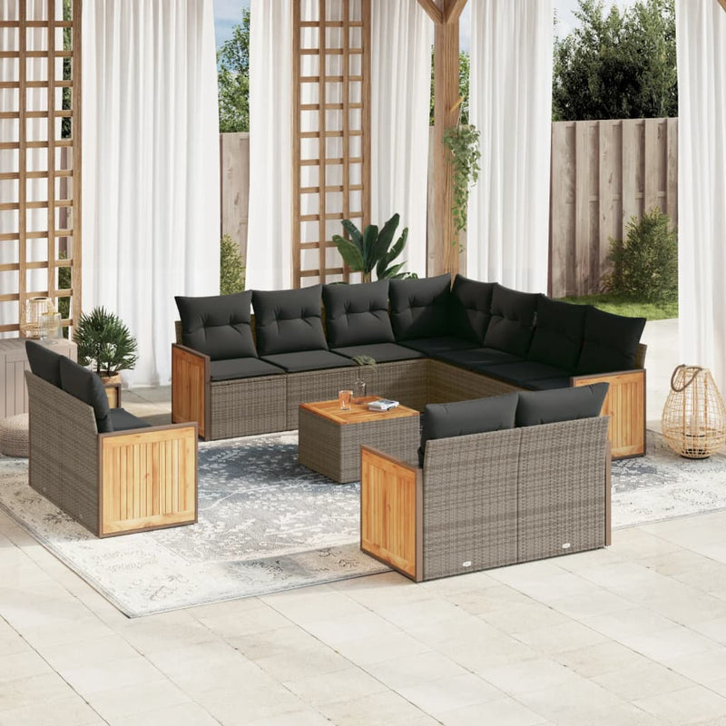 12 Piece Garden Sofa Set with Cushions Grey Poly Rattan Payday Deals