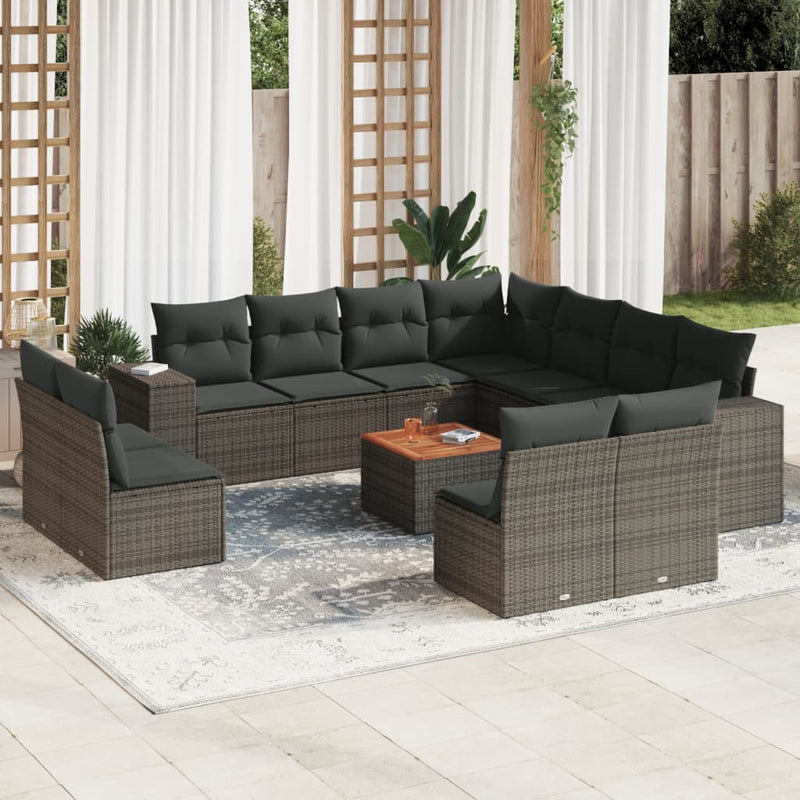 12 Piece Garden Sofa Set with Cushions Grey Poly Rattan Payday Deals