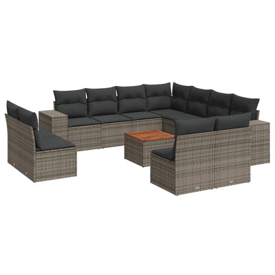 12 Piece Garden Sofa Set with Cushions Grey Poly Rattan Payday Deals