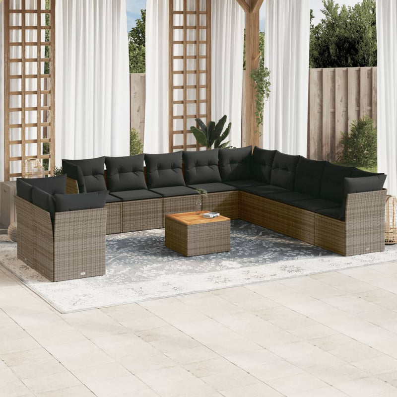 12 Piece Garden Sofa Set with Cushions Grey Poly Rattan Payday Deals