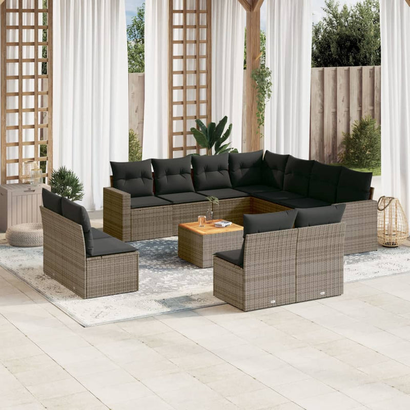 12 Piece Garden Sofa Set with Cushions Grey Poly Rattan Payday Deals