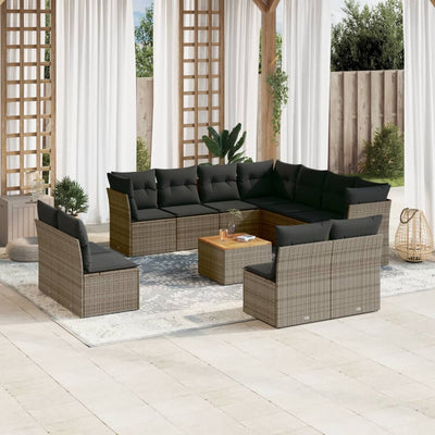 12 Piece Garden Sofa Set with Cushions Grey Poly Rattan