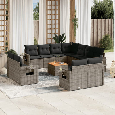 12 Piece Garden Sofa Set with Cushions Grey Poly Rattan