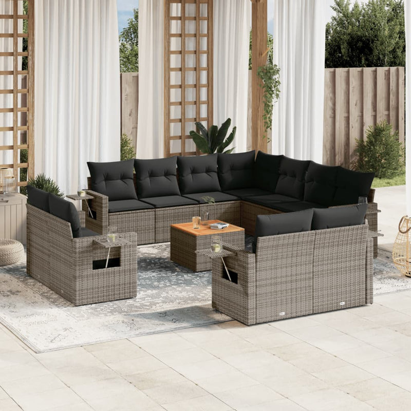 12 Piece Garden Sofa Set with Cushions Grey Poly Rattan Payday Deals