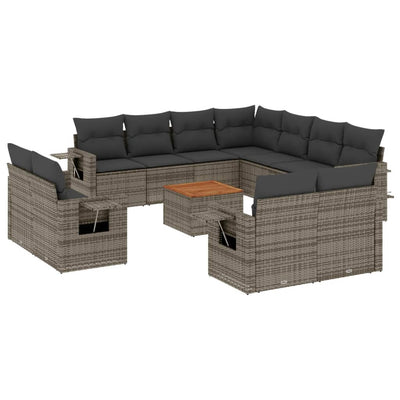 12 Piece Garden Sofa Set with Cushions Grey Poly Rattan Payday Deals