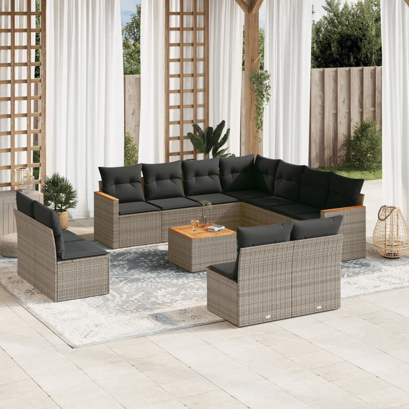 12 Piece Garden Sofa Set with Cushions Grey Poly Rattan Payday Deals