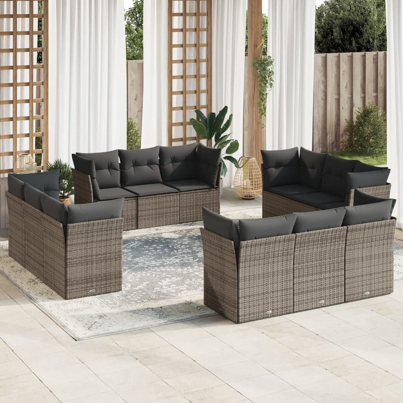 12 Piece Garden Sofa Set with Cushions Grey Poly Rattan Payday Deals