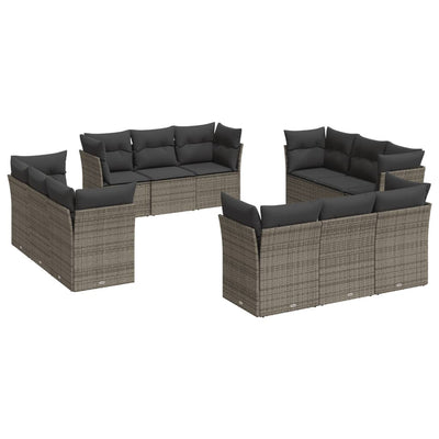 12 Piece Garden Sofa Set with Cushions Grey Poly Rattan Payday Deals