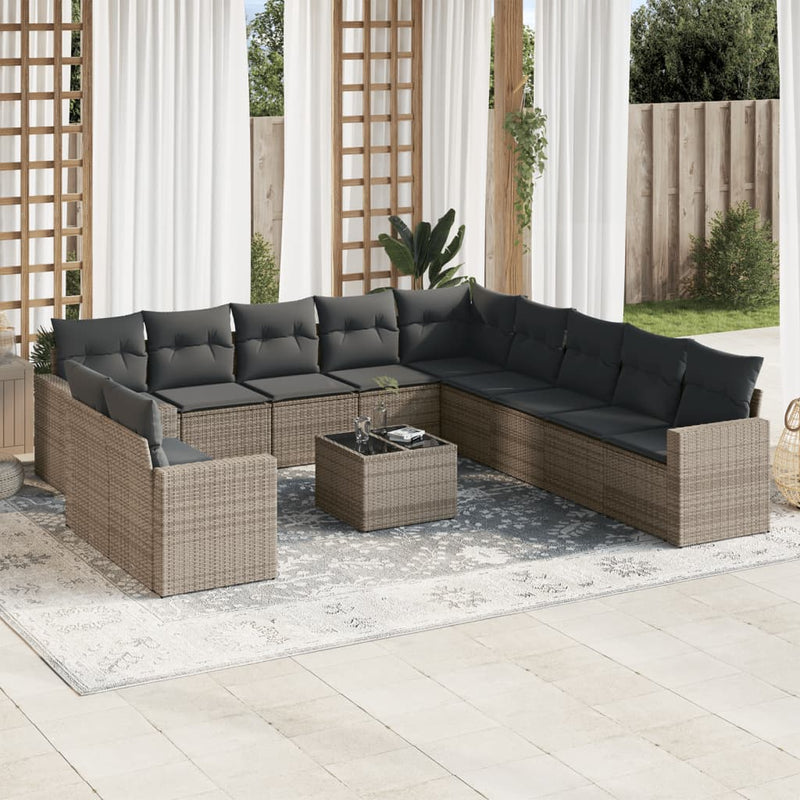 12 Piece Garden Sofa Set with Cushions Grey Poly Rattan Payday Deals