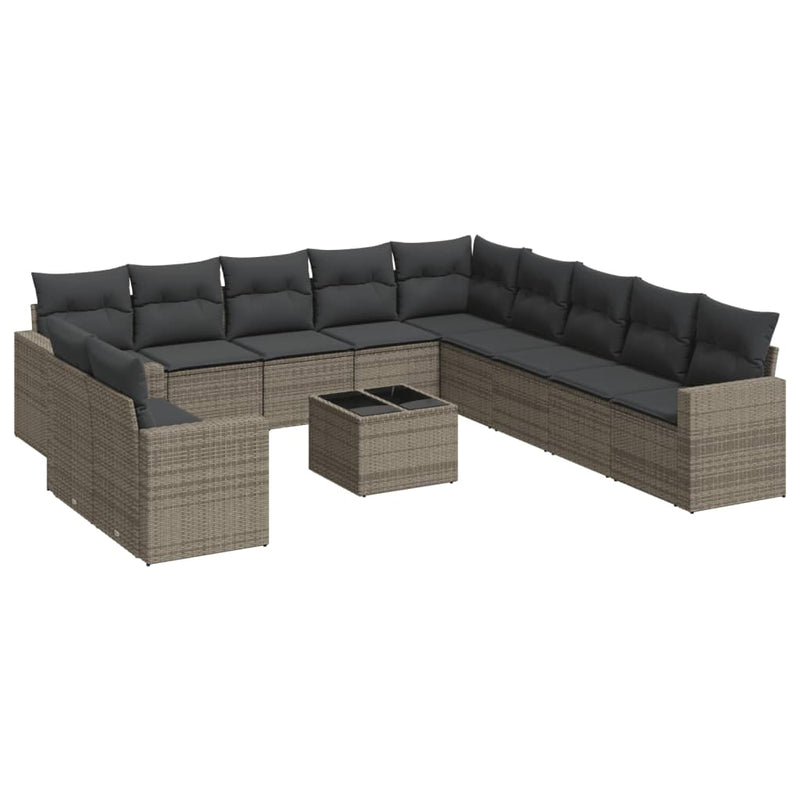 12 Piece Garden Sofa Set with Cushions Grey Poly Rattan Payday Deals