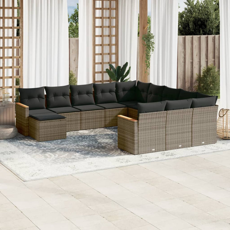 12 Piece Garden Sofa Set with Cushions Grey Poly Rattan Payday Deals