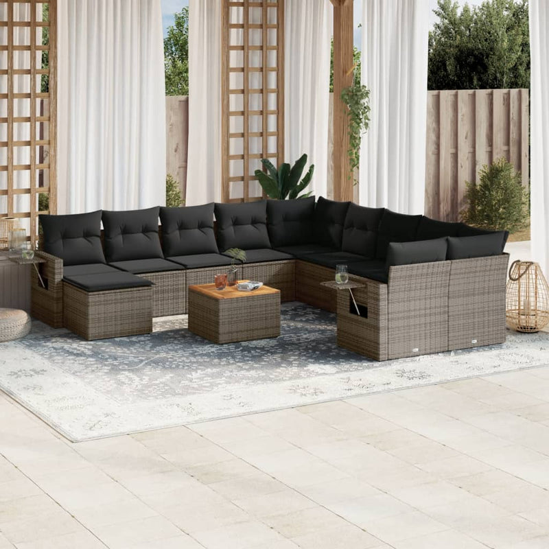 12 Piece Garden Sofa Set with Cushions Grey Poly Rattan Payday Deals