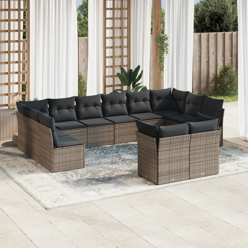 12 Piece Garden Sofa Set with Cushions Grey Poly Rattan Payday Deals