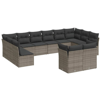 12 Piece Garden Sofa Set with Cushions Grey Poly Rattan Payday Deals