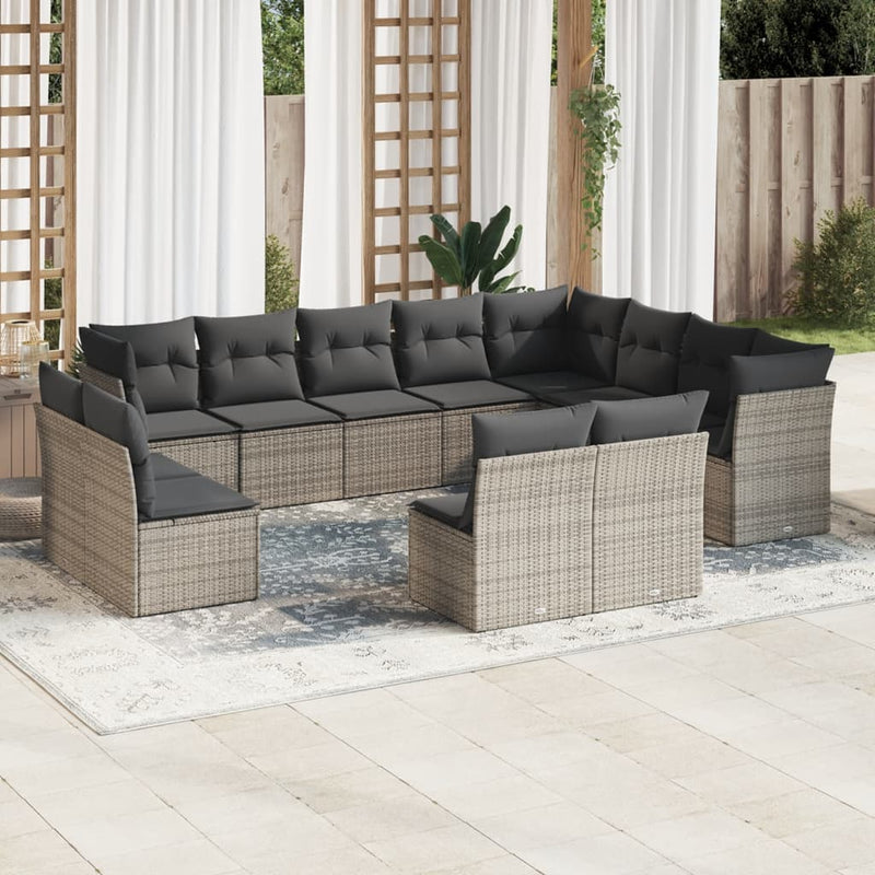 12 Piece Garden Sofa Set with Cushions Grey Poly Rattan Payday Deals