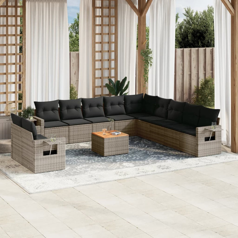 12 Piece Garden Sofa Set with Cushions Grey Poly Rattan Payday Deals