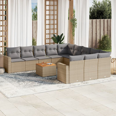 12 Piece Garden Sofa Set with Cushions Mix Beige Poly Rattan