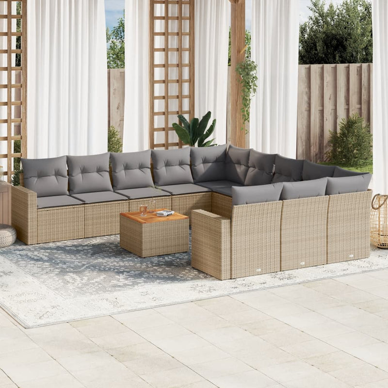 12 Piece Garden Sofa Set with Cushions Mix Beige Poly Rattan Payday Deals