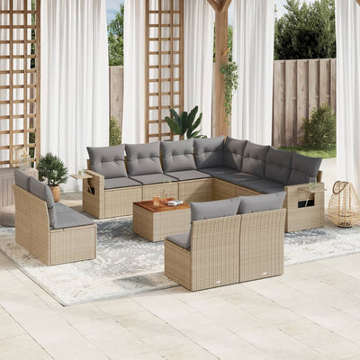 12 Piece Garden Sofa Set with Cushions Mix Beige Poly Rattan