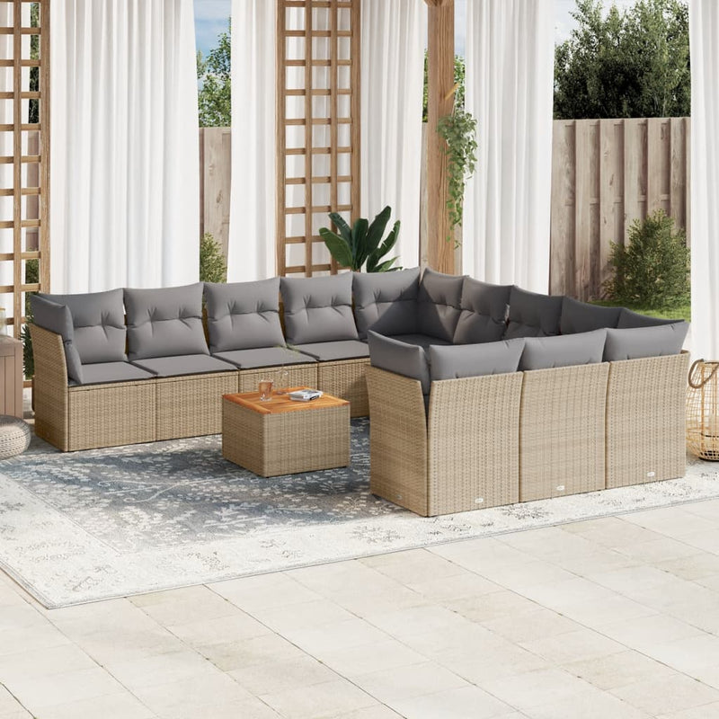 12 Piece Garden Sofa Set with Cushions Mix Beige Poly Rattan Payday Deals