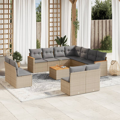 12 Piece Garden Sofa Set with Cushions Mix Beige Poly Rattan