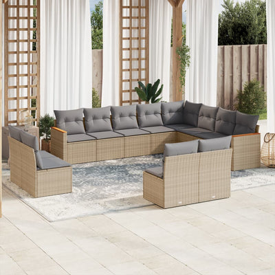 12 Piece Garden Sofa Set with Cushions Mix Beige Poly Rattan