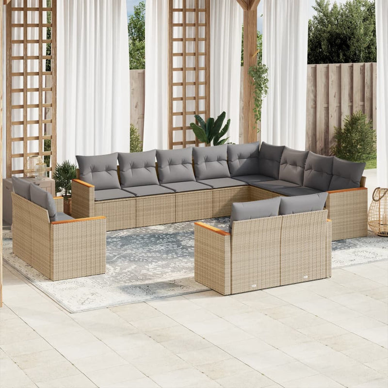 12 Piece Garden Sofa Set with Cushions Mix Beige Poly Rattan Payday Deals