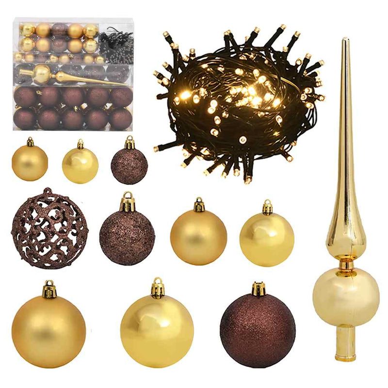 120 Piece Christmas Ball Set with Peak and 300 LEDs Gold&Bronze Payday Deals
