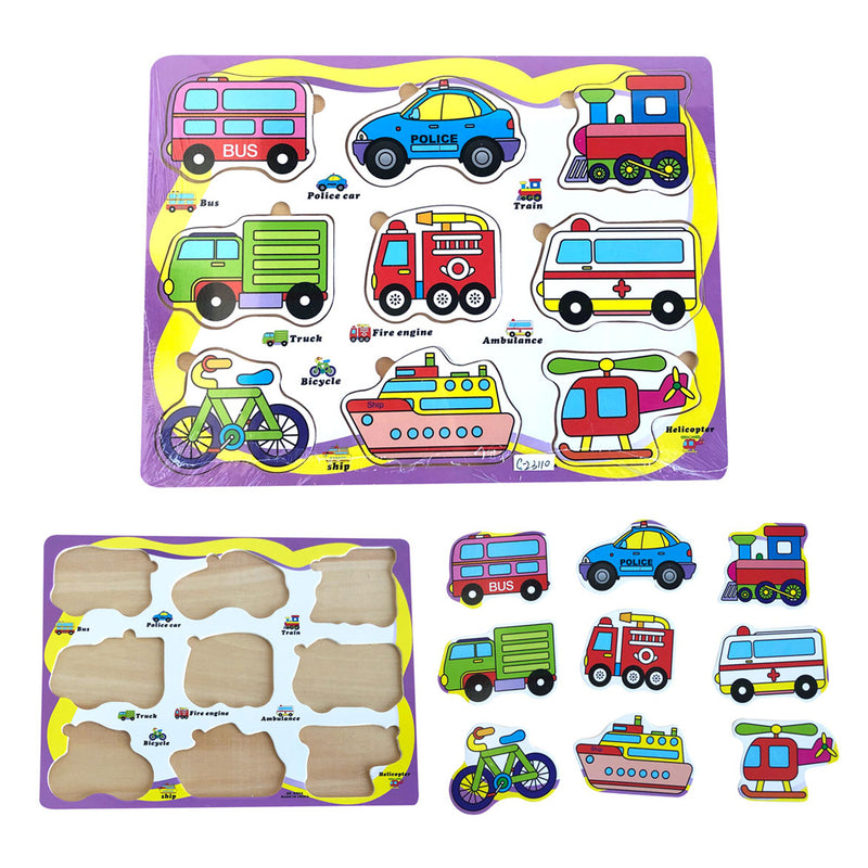 Transport Puzzle Set Wooden Puzzles Kids Childrens Educational Toys