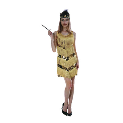 Charleston Sequin Flapper Fringe Costume Tassel Party Fancy Dress 20s 30s - Gold