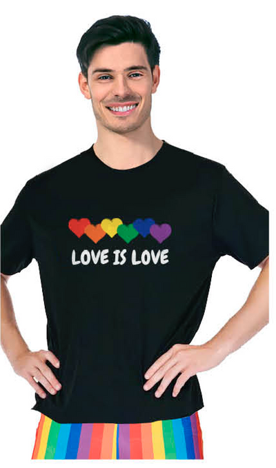 Adult Rainbow T Shirt Top Tee Gay Pride LGBTQ Love Is Love - Black - One Size