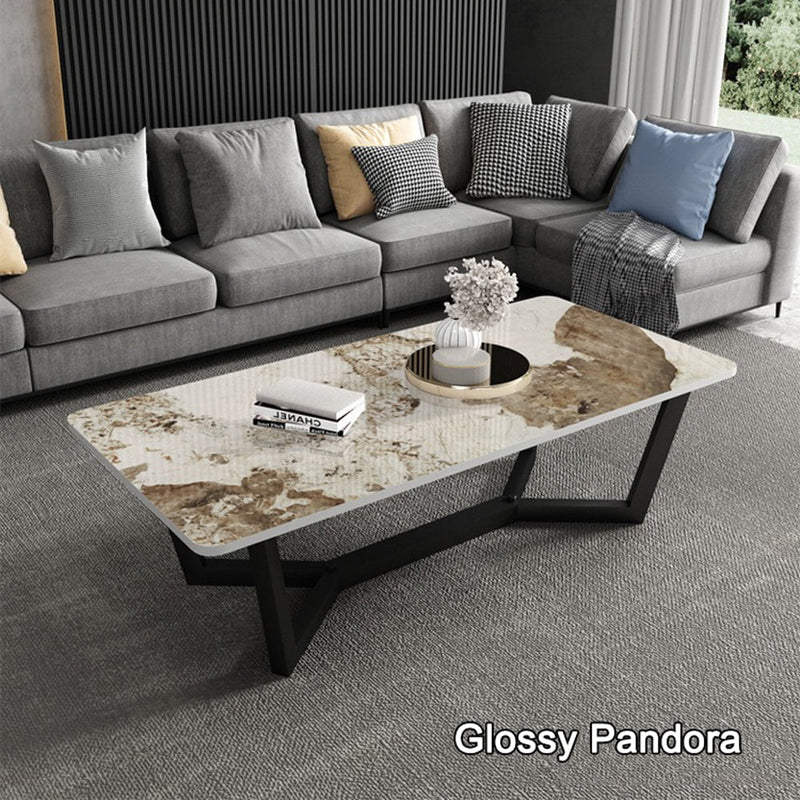 120x60cm Glossy Pandora Minimalist Slate Coffee Table Marble Tea Table Living Room Rectangle Cocktail Side Table Solid Metal Legs Payday Deals