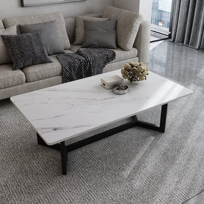 120x60cm Glossy White Minimalist Slate Coffee Table Marble Tea Table Living Room Rectangle Cocktail Side Table Solid Metal Legs Payday Deals