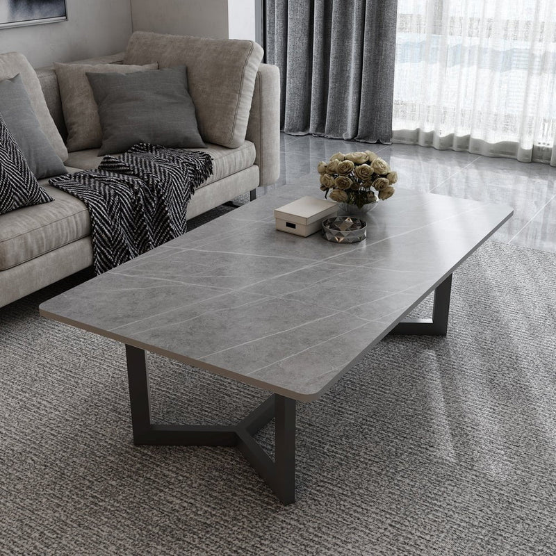 120x60cm Matte Grey Minimalist Slate Coffee Table Marble Tea Table Living Room Rectangle Cocktail Side Table Solid Metal Legs Payday Deals