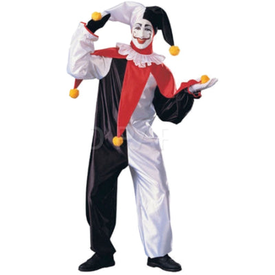 Mens Jester Clown Costume Circus Funny Halloween Fun Jingles Fancy Dress Party