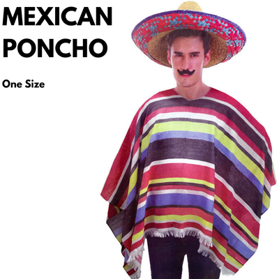 Mens MEXICAN PONCHO Spanish Costume Wild West Cowboy Party Bandit Fiesta