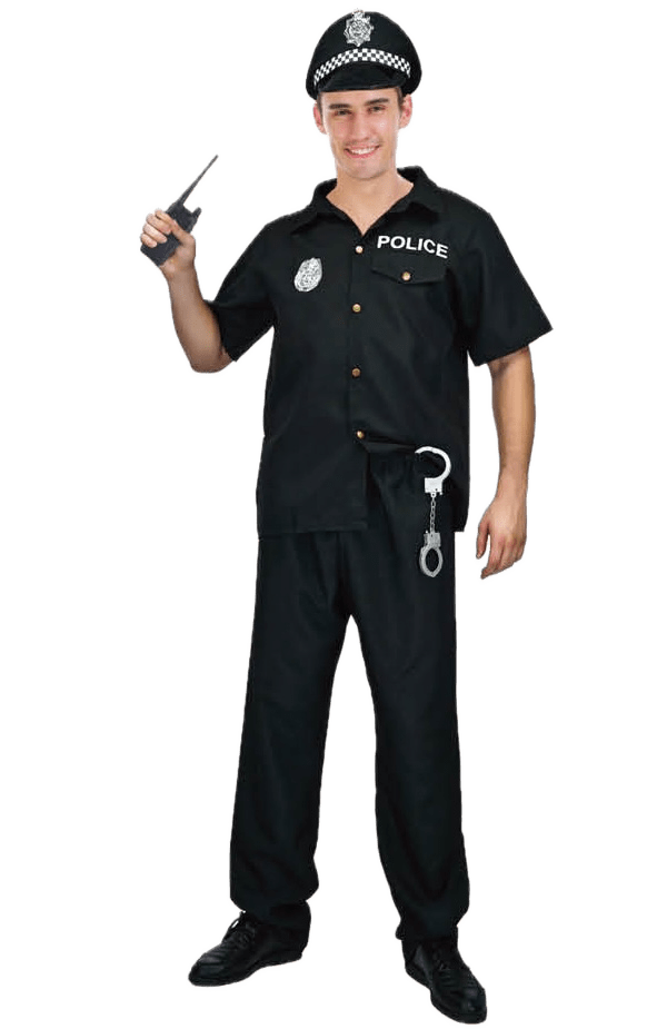 Mens Police Officer Costume Cop Fancy Dress Party Halloween Uniform Outfit