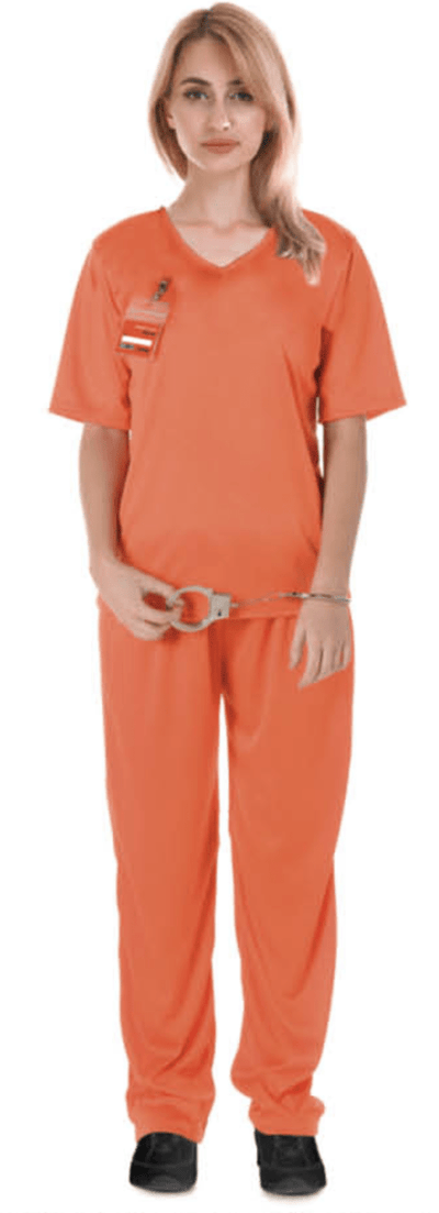 Adult Womens Orange Prisoner Lady Costume Convict Jail Halloween Dress Up Hens