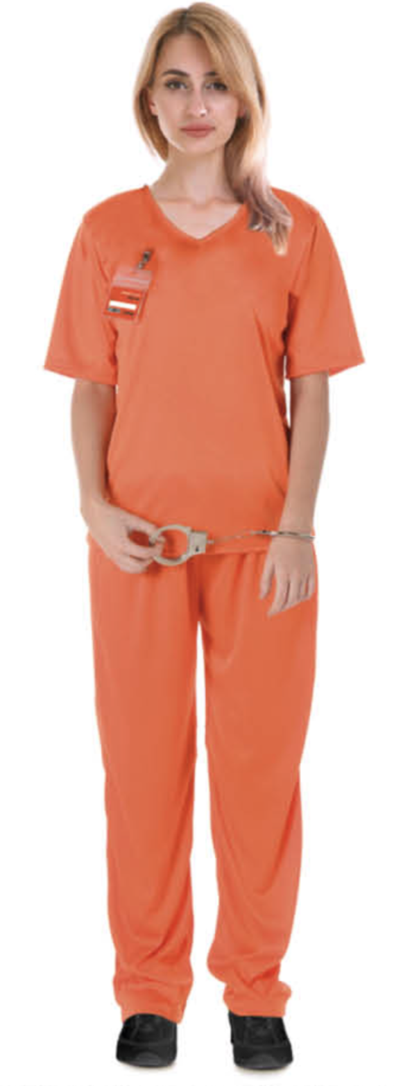 Adult Womens Orange Prisoner Lady Costume Convict Jail Halloween Dress Up Hens