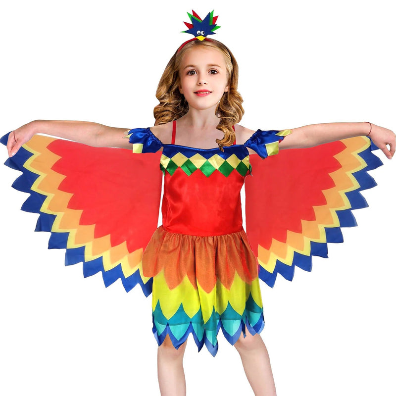 Girls Parrot Costume Rainbow Bird Halloween School Carnival Book Week