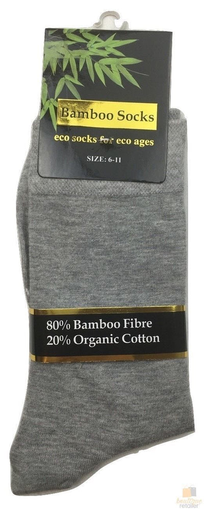 12 Pairs BAMBOO SOCKS Eco Friendly Organic Cotton Natural Business Unisex - Grey - 6-11