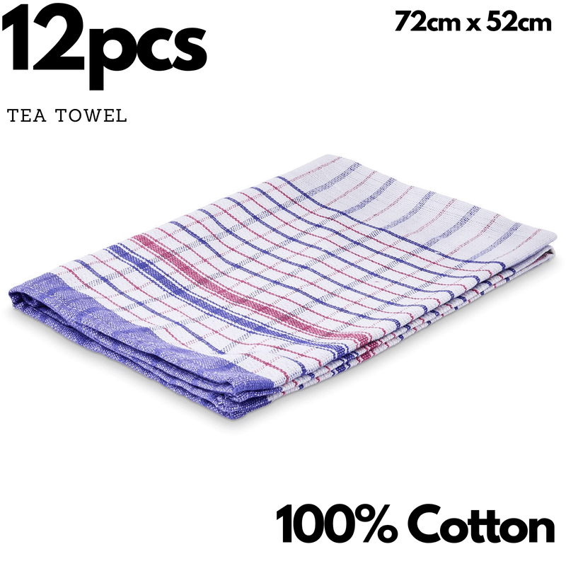 12pcs 100% Cotton Tea Towel 72cm x 52cm - Assorted Colours Payday Deals