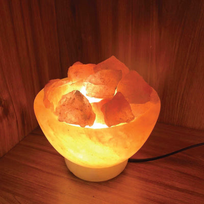 12V 12W Fire Bowl Himalayan Pink Salt Lamp Carved Rock Crystal Light Bulb On/Off Payday Deals