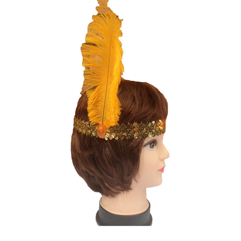 12x 1920s FLAPPER HEADBAND Headpiece Feather Sequin Charleston Gatsby Party BULK - Gold/Orange Payday Deals