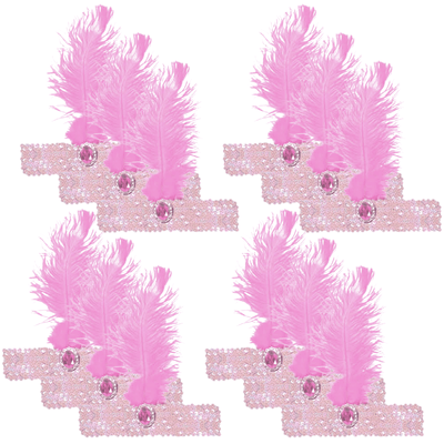 12x 1920s FLAPPER HEADBAND Headpiece Feather Sequin Charleston Gatsby Party BULK - Light Pink