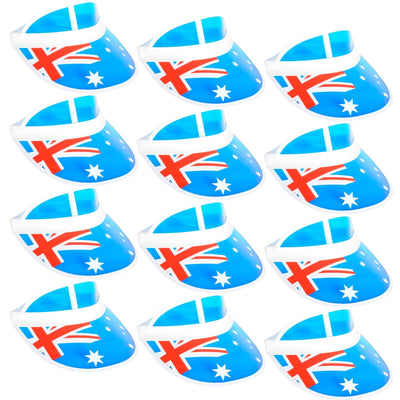 12x Australian Flag Plastic Visors | Patriotic Sun Hat | Party Accessory